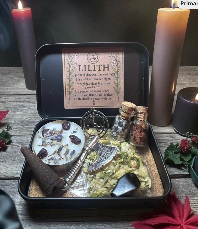 Lilith Altar Tin, Pocket Altar Tin, Garnet Candle, Lilith Sigil, Ritual Work