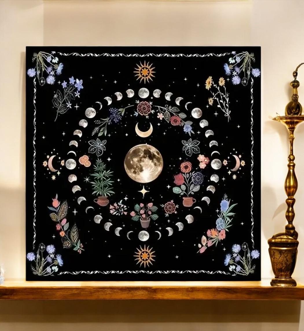 Moon Phases Altar Cloth – Wiccan, Pagan, Witchcraft Decor Boho Decor for Pagan Alter