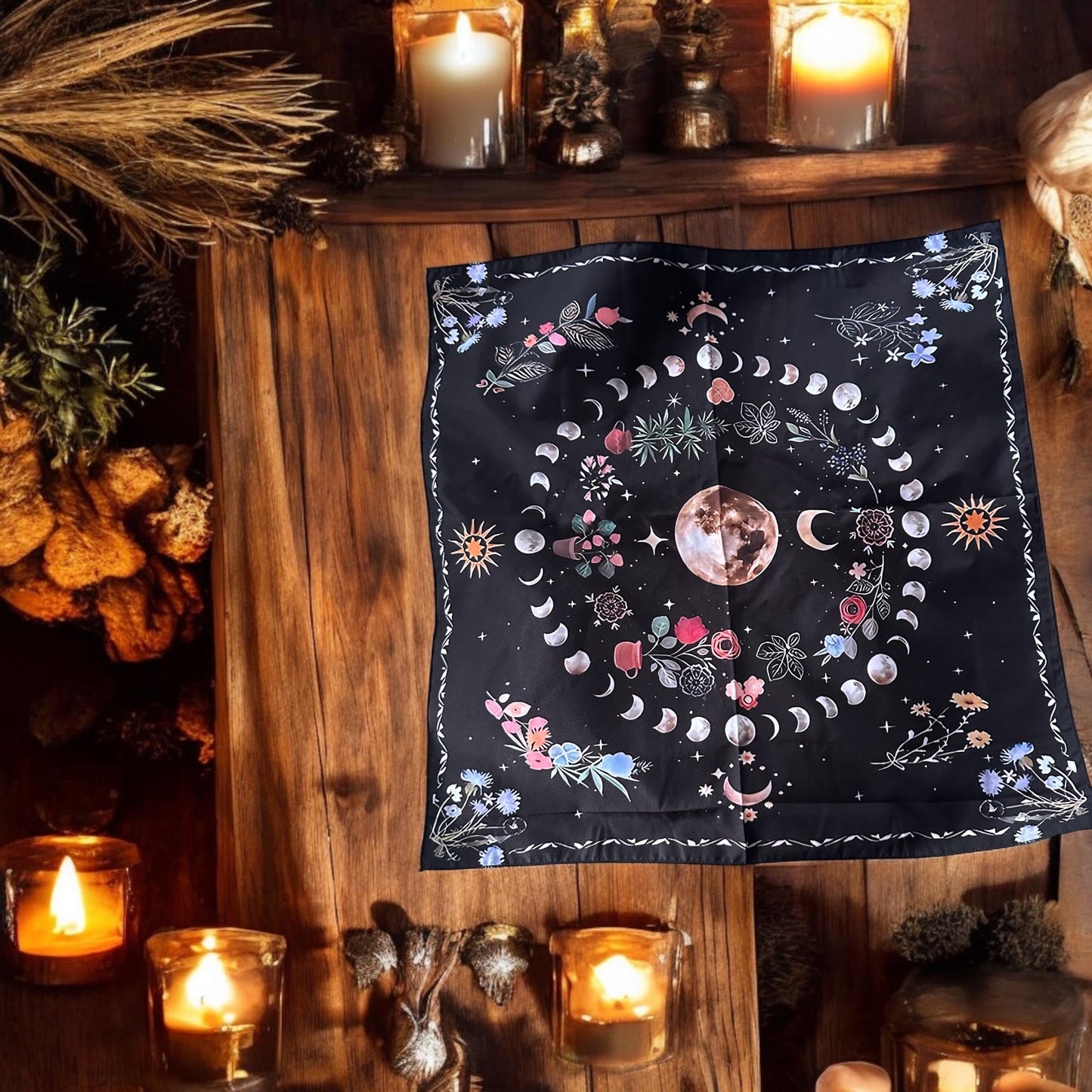 Moon Phases Altar Cloth – Wiccan, Pagan, Witchcraft Decor Boho Decor for Pagan Alter