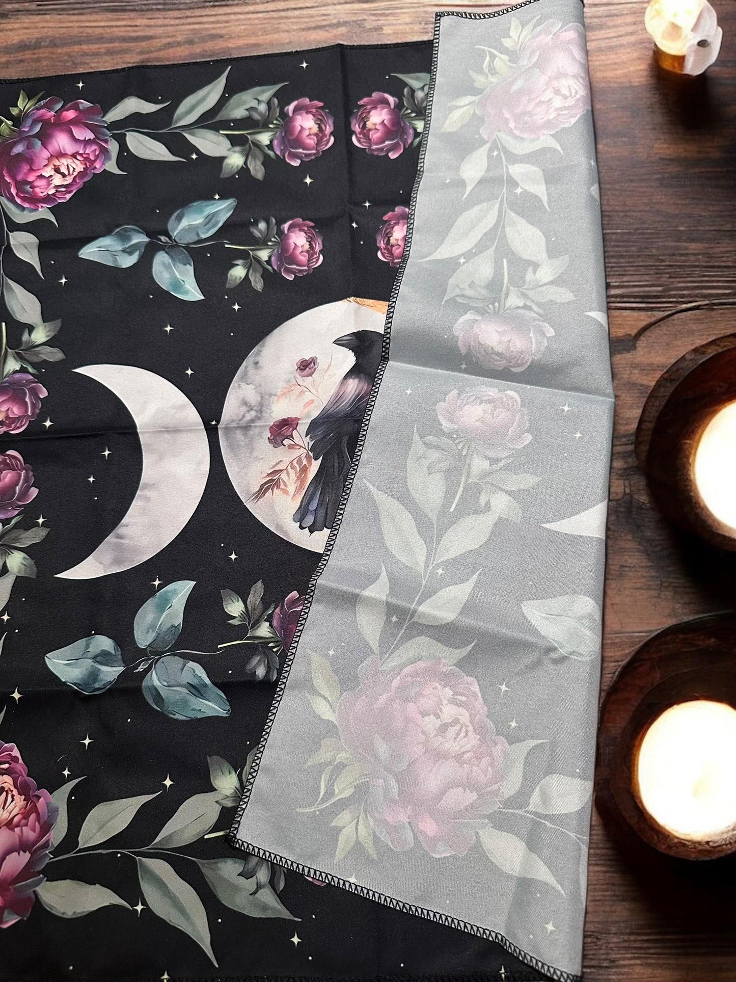 Crow Raven Black Altar Cloth Purple Roses – Wiccan, Pagan, Witchcraft Decor Baby Witch Gift