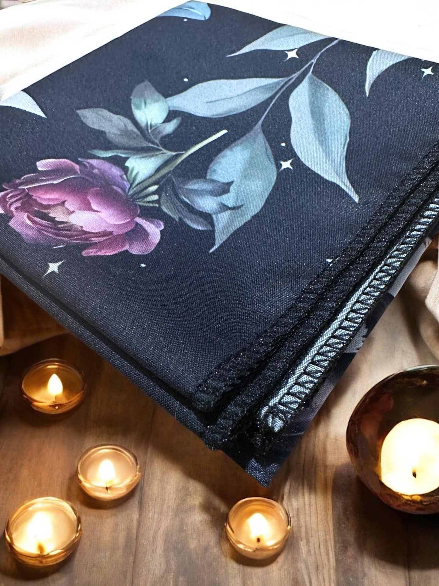 Crow Raven Black Altar Cloth Purple Roses – Wiccan, Pagan, Witchcraft Decor Baby Witch Gift