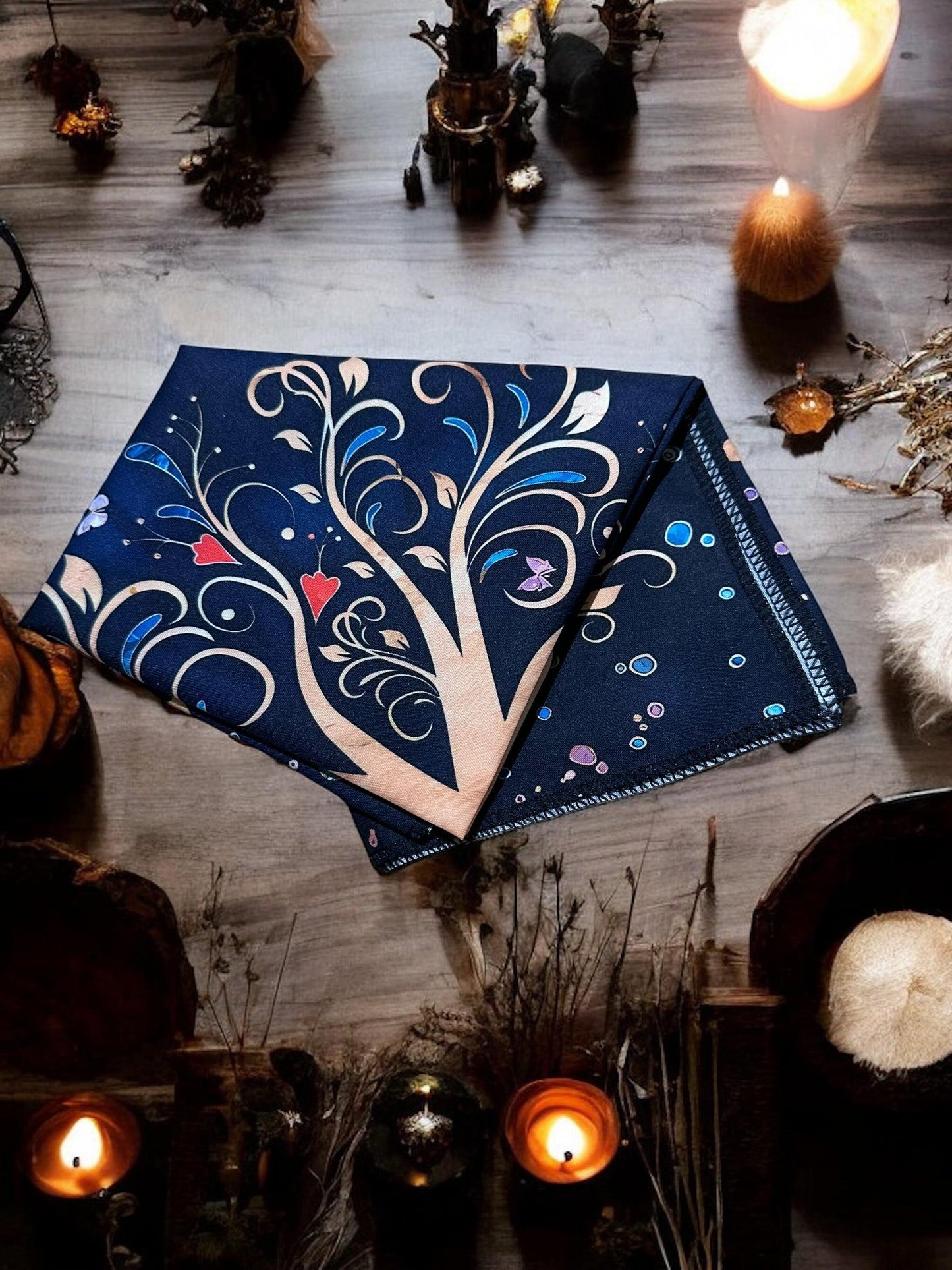 Tree of Life Altar Cloth Blue – Spiritual Decor – Witch Divination Mat - Pagan Alter