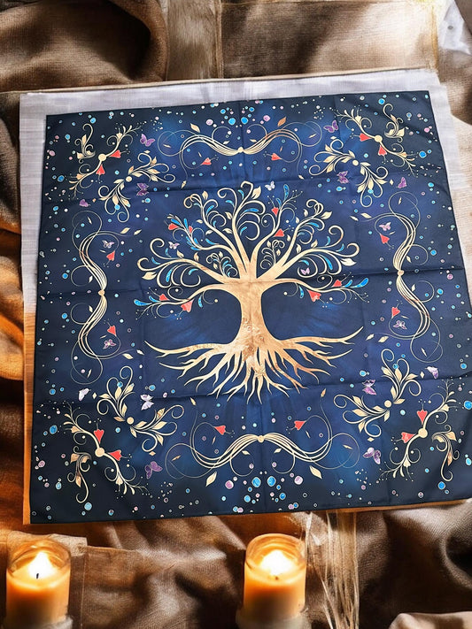 Tree of Life Altar Cloth Blue – Spiritual Decor – Witch Divination Mat - Pagan Alter